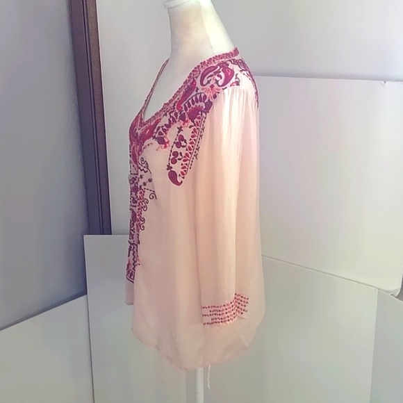 Johnny Was Woman's Sheer Light Pink Paisley Embroidered Blouse Size M - Picture 7 of 10